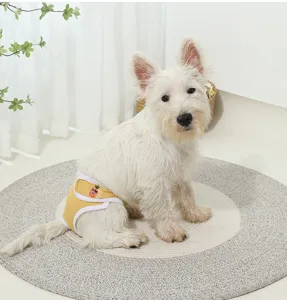 Cute yellow dog physiological pants with pineapple print, comfortable pet sanitary diaper for pets.