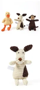 Corduroy plush pet toy detail, cute animal shape squeaky dog toy for teething and training.