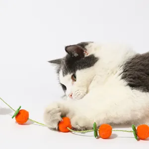 Lindo juguete para gatos cuerda de naranja teaser interactivo pelota de peluche mascota