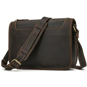 Vintage men leather shoulder bag casual crossbody bag retro messenger bag for daily use