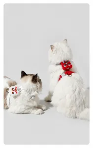 Pet New Year lion dance harness set, comfortable strap design for cats, festive red and white.