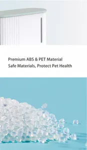 Vue détaillée du distributeur pour animaux en ABS et PET avec couvercle d'étanchéité.