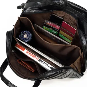 Borsa da lavoro in pelle nera di alta qualità con grande capacità e scomparti.