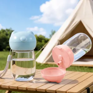Draagbare Honden Waterfles Reizen Huisdier Drink Dispenser Met Schattige Dierlijke Oor Deksel En Riem Outdoor Puppy Waterbeker