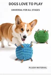 Pet plush squeaky training ball with colorful pull ropes for dog interactive play and teething.