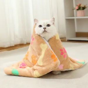 Thickened warm pet blanket featuring cute bone and paw prints, cozy rest mat for cats and dogs.