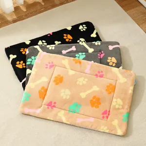 Thick plush pet blanket winter warm dog cat bed mat cute paw bone print soft fleece resting pad.