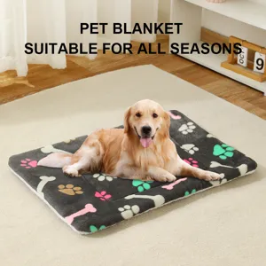 Thickened pet blanket dog cat mat warm winter sleeping cushion with cute paw bone print