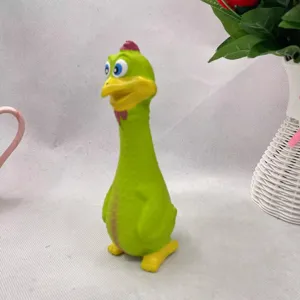 Detail view of the green latex squeaky dog chew toy, perfect for puppy and pet entertainment.