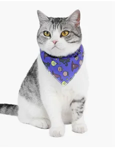 Halloween cat bandana with cute witch hat and black cat print, soft pet bib detail.
