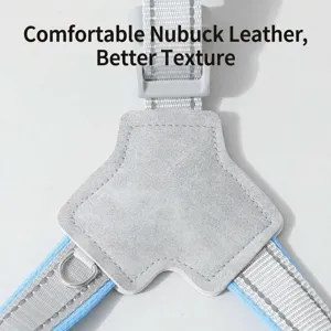 Y-shaped pet dog chest harness with reflective straps and durable leather patch for safe walking.