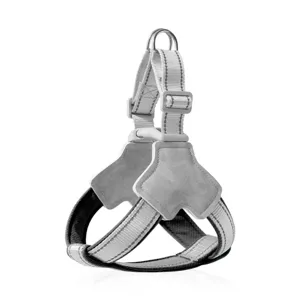 Grey reflective Y-shaped dog harness vest for small and medium pets daily walking control.
