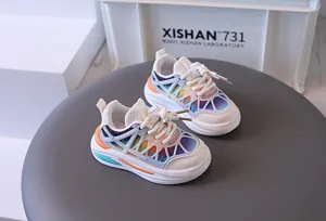Breathable mesh rainbow sneakers for toddlers with non-slip soles and elastic laces