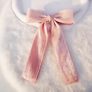 Pinza para el Cabello con Lazo de Doble Capa con Cinta para Mujer Malla Strass Larga Horquilla Estilo Coreano Accesorios para el Cabello Brillantes