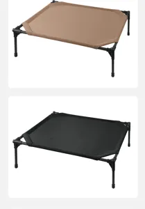 Elevated breathable pet bed detail showing durable mesh fabric and sturdy metal frame structure.