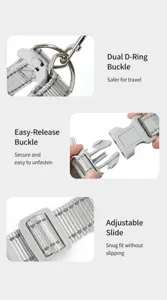 Dog chest harness detail view, featuring secure double D-rings and durable heavy-duty buckle.