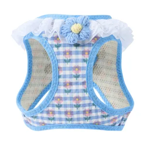 Cute Plaid Cat Harness And Leash Set Breathable Mesh Vest With Lace Trim Adjustable Anti Escape Pet Walking Vest
