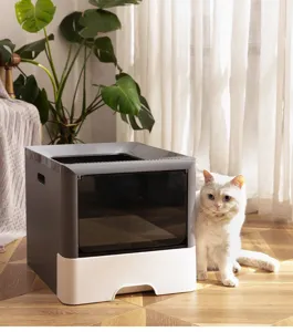 Gran arenero cerrado para gatos con cajón, diseño plegable anti-salpicaduras para mascotas
