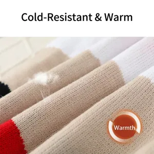 Cozy striped pet sweater fabric close-up view, warm winter knit apparel main display.