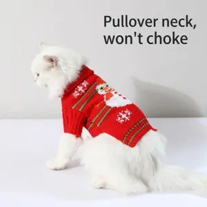 Cute Christmas red knitted pet sweater for cats and small dogs, warm winter clothes.
