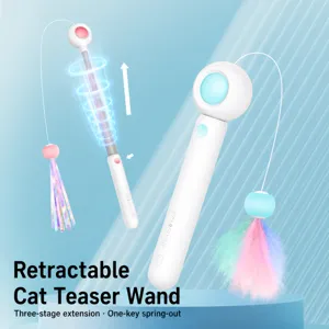 Interactive Cat Laser Teaser Wand USB Rechargeable Feather Bell Toy Kitten Self-Amusement Playing Pet Supplies