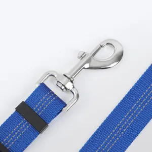 Guinzaglio per animali resistente con moschettone in acciaio inossidabile e fettuccia blu.