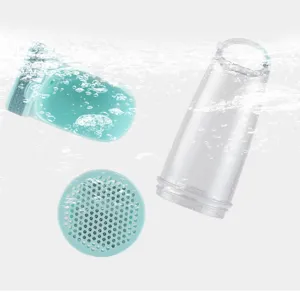 Portable outdoor pet water bottle detail showing disassembled parts and filter structure.
