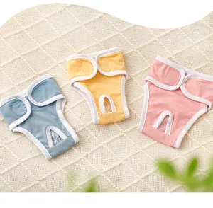 Cute dog physiological pants, breathable mesh sanitary briefs for female pets during period.