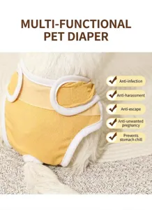 Dog sanitary pants detail view showing comfortable yellow ribbed fabric and secure fit.