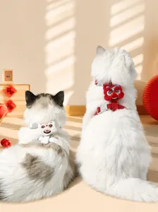 Chinese style lion dance pet cat harness H-type festive red and white design detail view