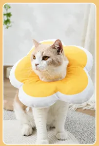 Cute flower cat recovery collar soft Elizabethan cone pet anti licking neck protection detail.