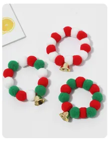 Pet Christmas pom pom bell collar set, colorful plush ball dog cat necklace decor
