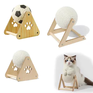 Sisal Cat Scratching Ball Wood Stand Vertical Cat Scratcher Toy Interactive Grinding Paws Pet Supplies For Kittens