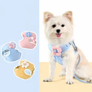 Cute 3D Floral Pet Dog Cat Harness Vest With Leash Breathable Corduroy Small Medium Dogs Walking Lead Pet Supplies