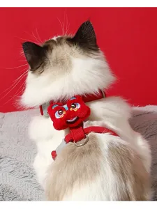 Detailed view of the Chinese style lion dance pet harness, comfortable and stylish for cats.