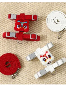 Chinese style lion pet harness and leash set, H-type cat leash for New Year celebration.