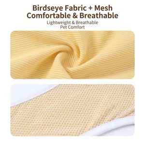Dog sanitary pants breathable mesh fabric closeup detail material comfortable pet wear.