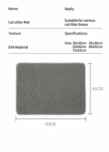 Guide des tailles de tapis de litière EVA avec options et dimensions pour animaux.
