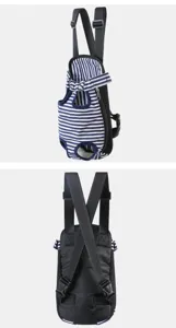 Blau-weiß gestreifter Haustier-Rucksack atmungsaktives Mesh Hunde-Brusttasche verstellbare Gurte