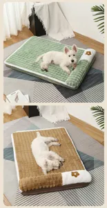 Soft plush pet dog mat with cute flower embroidery, comfortable sleeping bed for small dogs.
