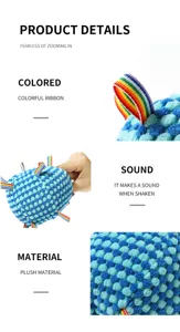 Plush dog squeaker toy ball with colorful ribbons for interactive puppy training play