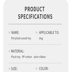 Detailed product specifications for pet plush sound toy suitable for dogs, plush material.