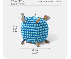 Pet squeak plush ball toy with colorful loops, 17cm dog chew interactive training toy.