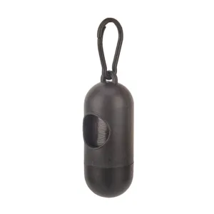 Draagbare capsule hondenpoepzakjes dispenser met karabijnhaak voor handige wandeling.