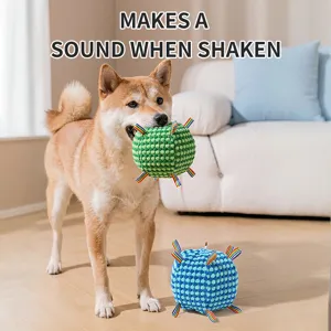 Dog Squeaky Polyester Plush Toy Ball Interactive Training Chew Teething Toy With Colorful Ribbons Soft Sound Ball For Puppy Pets