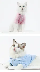 Detailaufnahme von niedlichen Haustier-Pyjamas für Katzen und kleine Hunde, weiche Nachtwäsche.