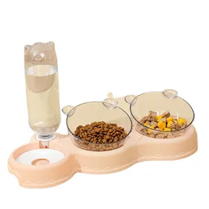 Distributeur automatique d'aliments pour animaux double gamelle bol rose pour chat