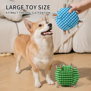 Dog chew toy plush ball with colorful ribbons interactive pet training teething toy for puppy