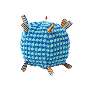 Dog squeak toy interactive plush ball with colorful rainbow ribbons for pet training play