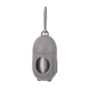 Grijs siliconen pinguïn capsule hondenpoepzakjes dispenser detail, draagbare houder.